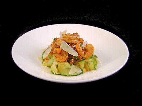 Shrimp and Sauce Duxelles with Zucchini Ribbons